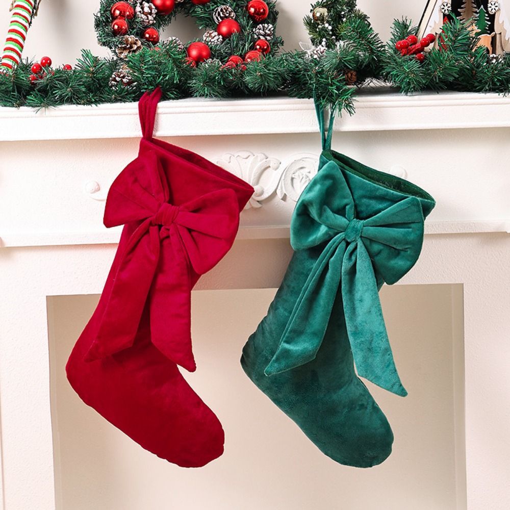 Christmas Stocking Hanging - Velvet Christmas Stocking Large Capacity Bowknot