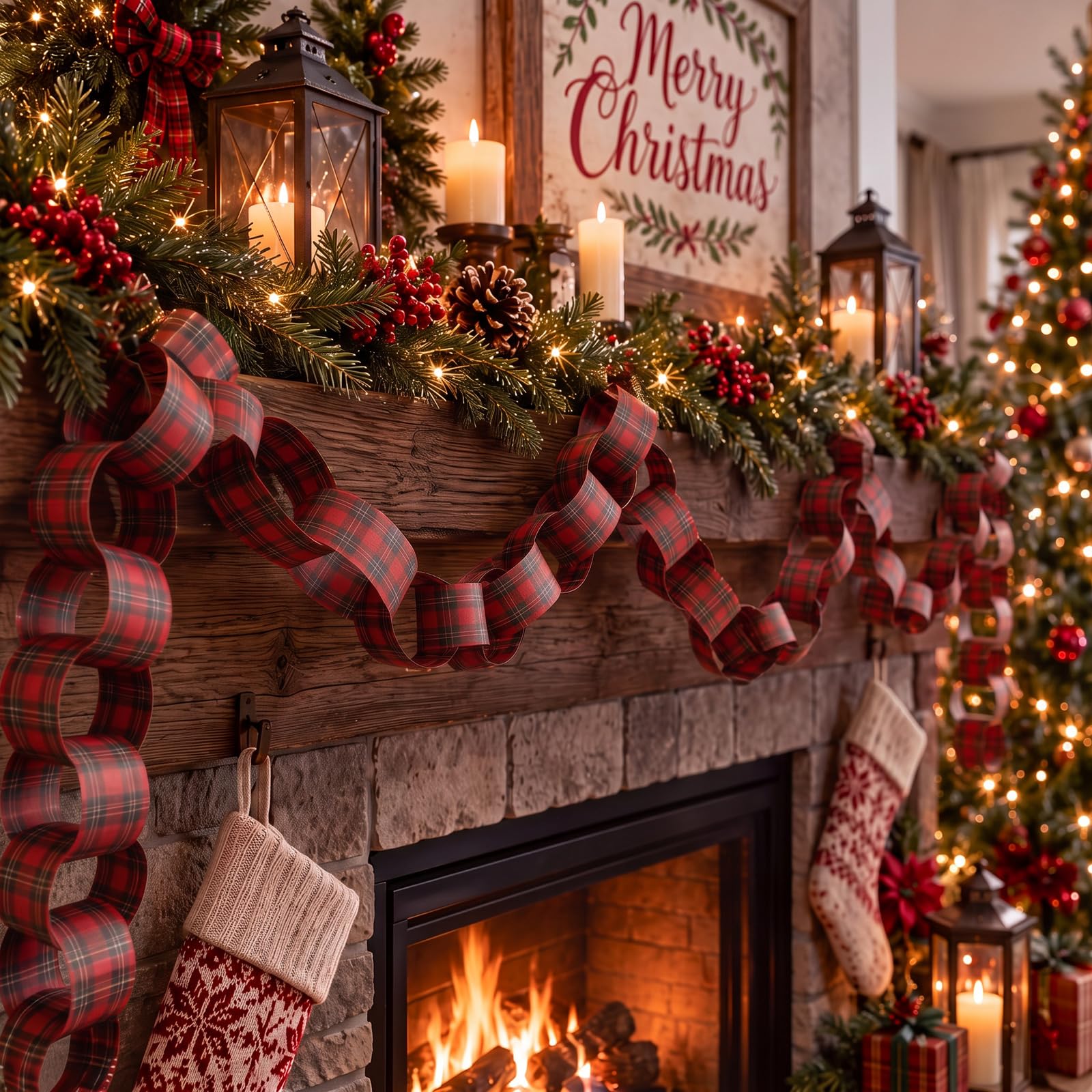 Red‑Black Plaid Paper Chain Ga - đánh giá và giá Christmas Throw Blanket
